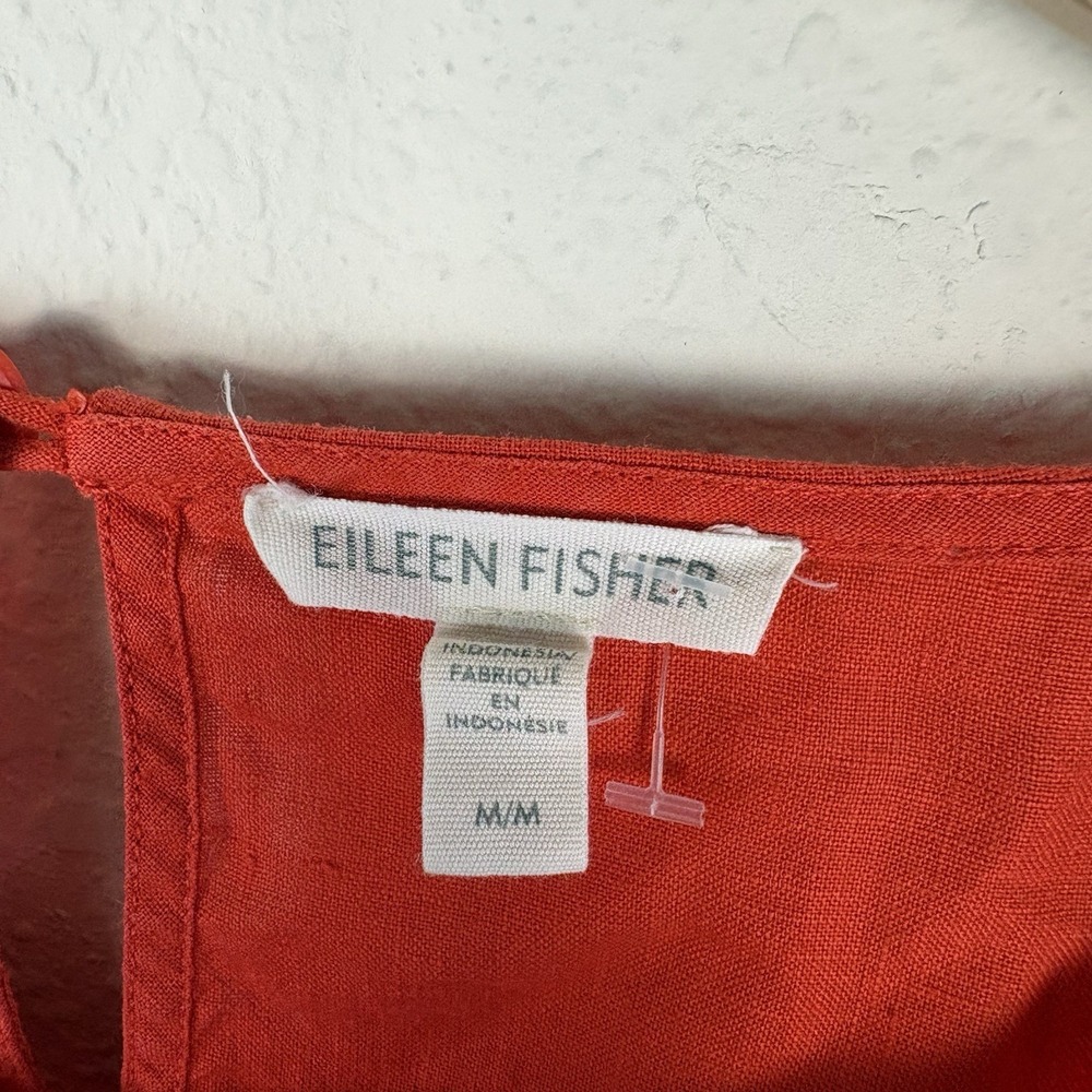Eileen Fisher 100% Organic Handkerchief Linen Dress Orange Beach Size M Boxy - Picture 4 of 6